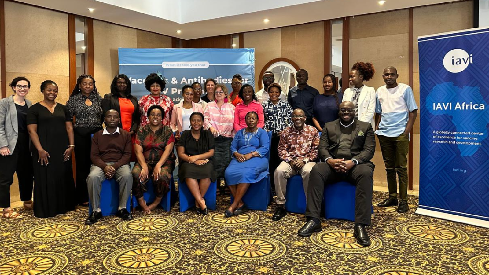 Participants of the HVAD Vaccine Research Literacy Workshop gather for a group photo on May 21, 2024, in Nairobi, Kenya.